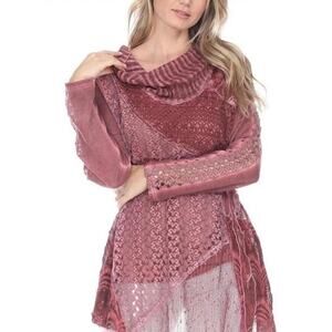 Simply Couture Pink Lace Tunic Top Cowl Neck Women’s Small Boho Romantic